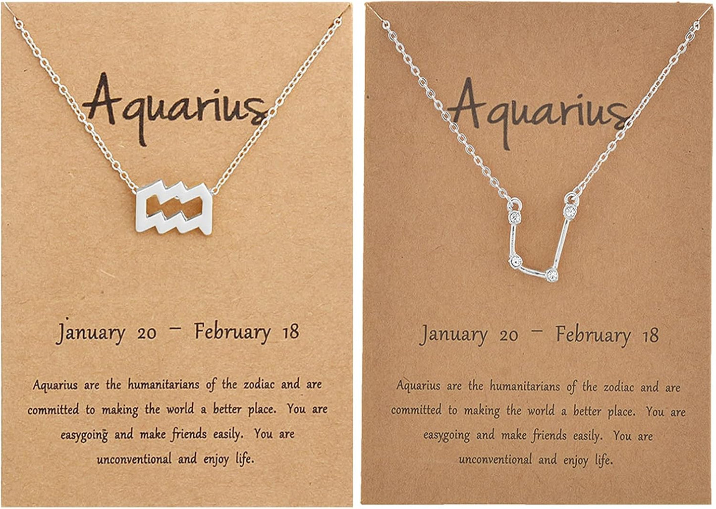 2Pcs Zodiac Necklace Set - 12 Constellation Pendant Necklace Zodiac Sign Necklace for Women - Astrology Birthday &