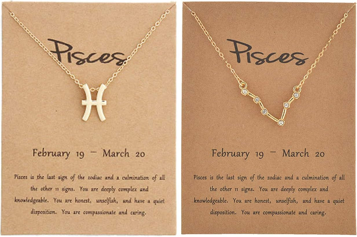2Pcs Zodiac Necklace Set - 12 Constellation Pendant Necklace Zodiac Sign Necklace for Women - Astrology Birthday &