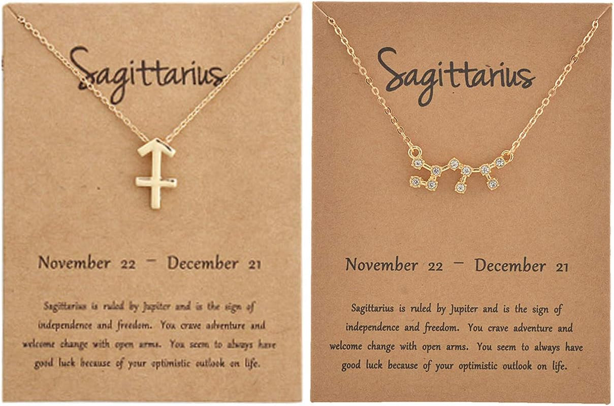 2Pcs Zodiac Necklace Set - 12 Constellation Pendant Necklace Zodiac Sign Necklace for Women - Astrology Birthday &