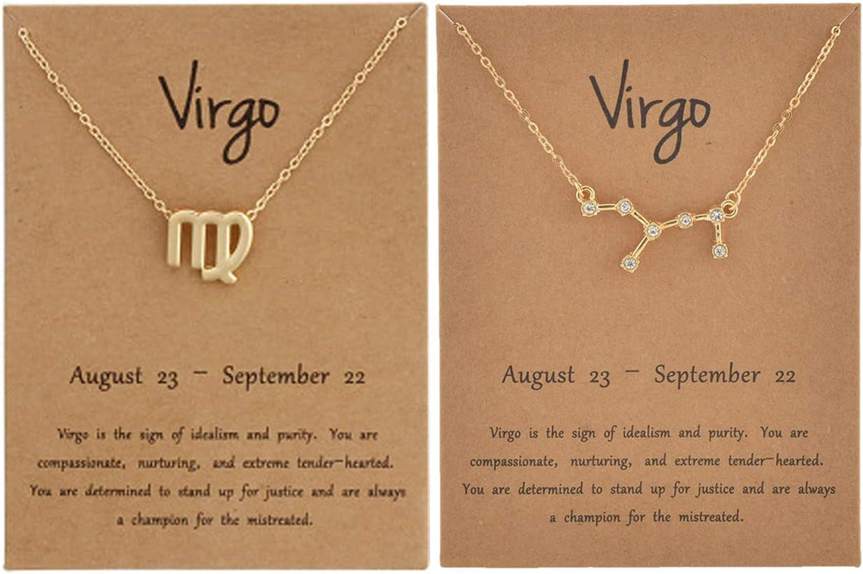 2Pcs Zodiac Necklace Set - 12 Constellation Pendant Necklace Zodiac Sign Necklace for Women - Astrology Birthday &
