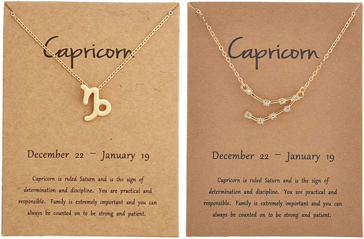 2Pcs Zodiac Necklace Set - 12 Constellation Pendant Necklace Zodiac Sign Necklace for Women - Astrology Birthday &