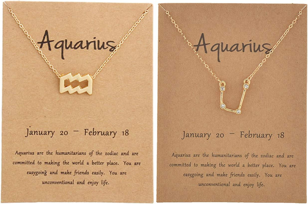 2Pcs Zodiac Necklace Set - 12 Constellation Pendant Necklace Zodiac Sign Necklace for Women - Astrology Birthday &