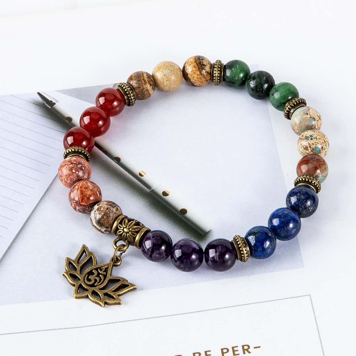 Chakra Bead Bracelets for Women - 8Mm 7 Chakra Bracelet with Real Stones Yoga Gemstone Jewelry 3 Pack