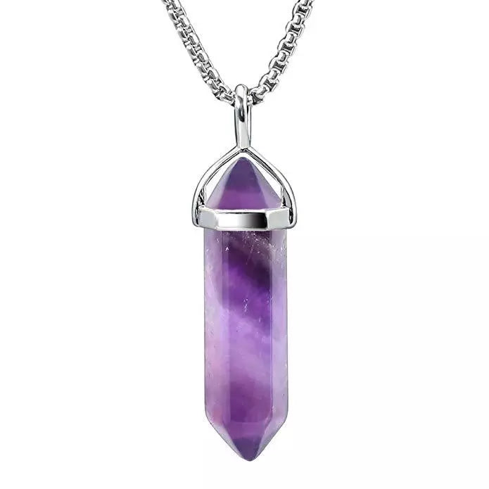 Natural Quartz Crystal Stone Point Chakra Healing Gemstone Pendant Necklace