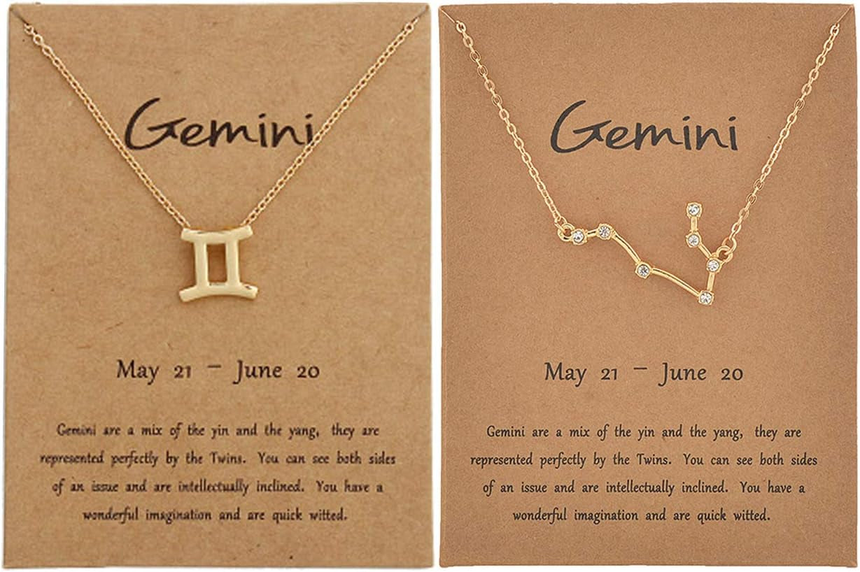 2Pcs Zodiac Necklace Set - 12 Constellation Pendant Necklace Zodiac Sign Necklace for Women - Astrology Birthday &