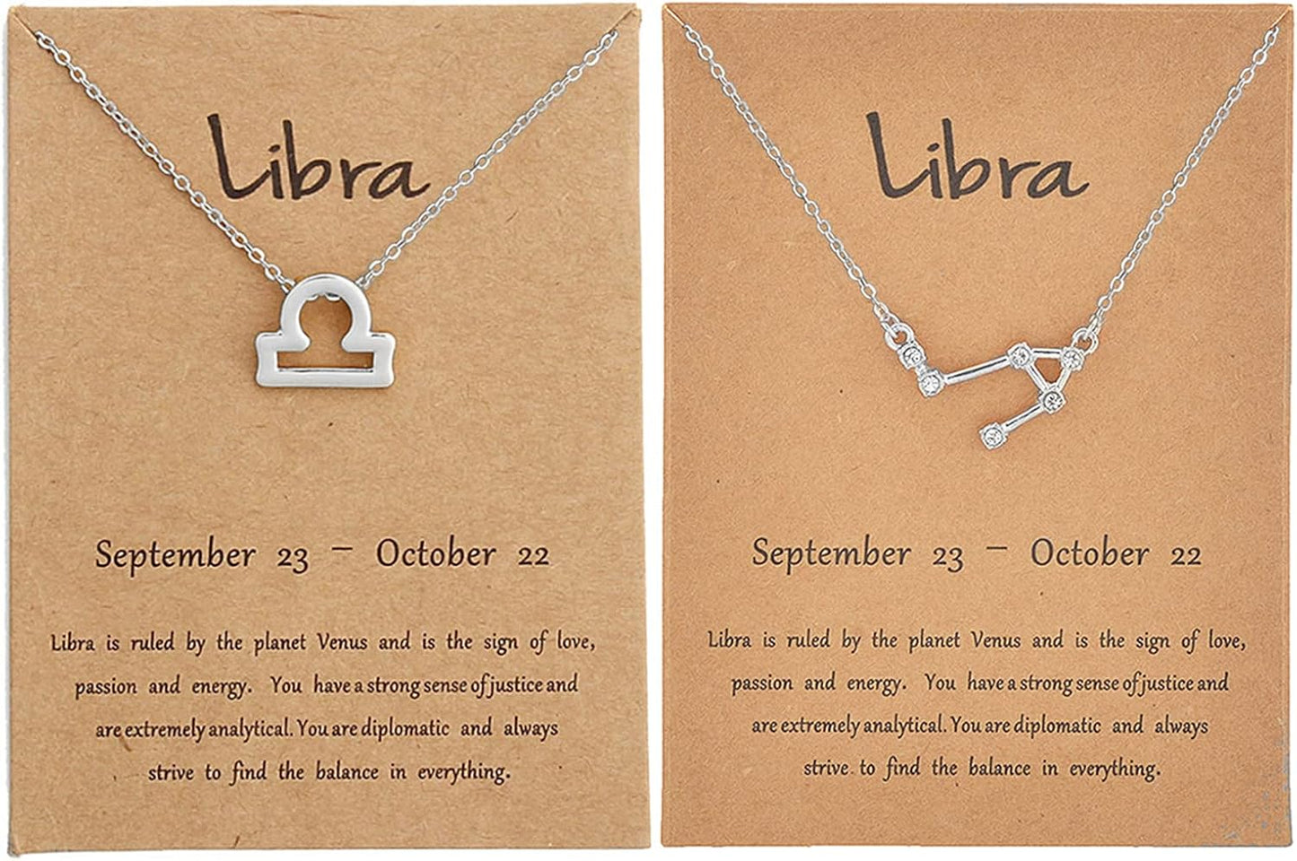 2Pcs Zodiac Necklace Set - 12 Constellation Pendant Necklace Zodiac Sign Necklace for Women - Astrology Birthday &