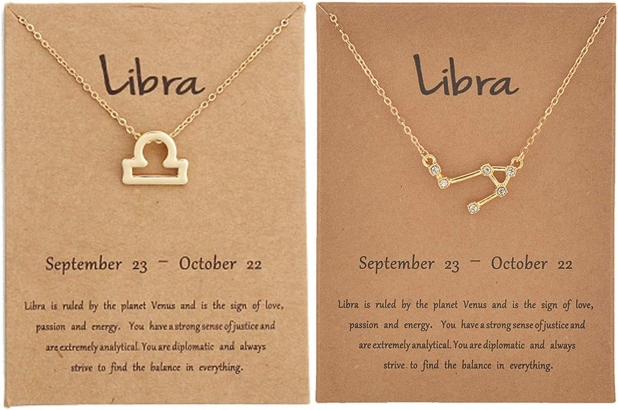 2Pcs Zodiac Necklace Set - 12 Constellation Pendant Necklace Zodiac Sign Necklace for Women - Astrology Birthday &