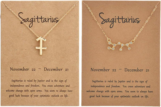 2Pcs Zodiac Necklace Set - 12 Constellation Pendant Necklace Zodiac Sign Necklace for Women - Astrology Birthday &