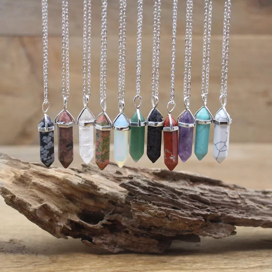 Natural Quartz Crystal Stone Point Chakra Healing Gemstone Pendant Necklace