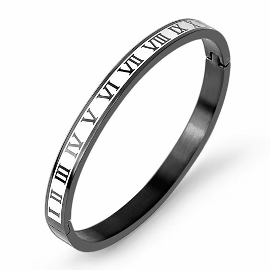 Luxury Vintage Roman Letter Bangles & Bracelets for Women Men Black Gold Color Charm Cuff Bangles Stainless Steel Jewelry